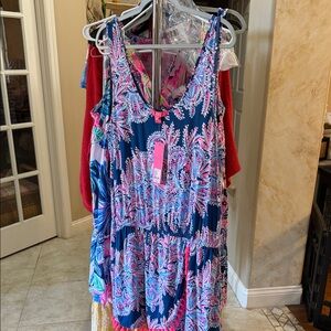 Lilly Pulitzer Blue and Pink Patterned Dress XL Jarrett Romper new